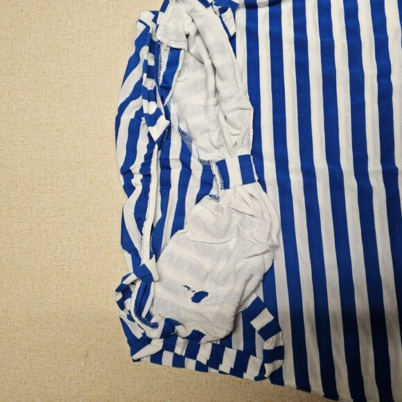 Vtg Womens Y2K Babydoll Tank Top Sz S Sweetheart Neck Blue Striped V Neck Preppy - Picture 6 of 7